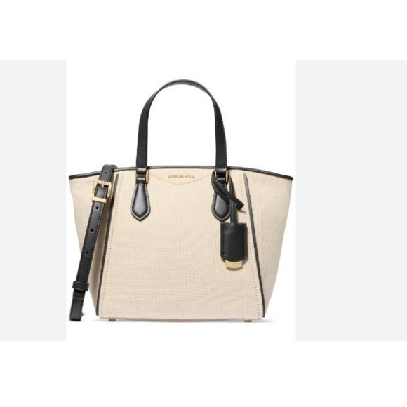 MICHAEL KORS Taryn canvas small tote crossbody bag- Natural/ Black - Picture 14 of 14